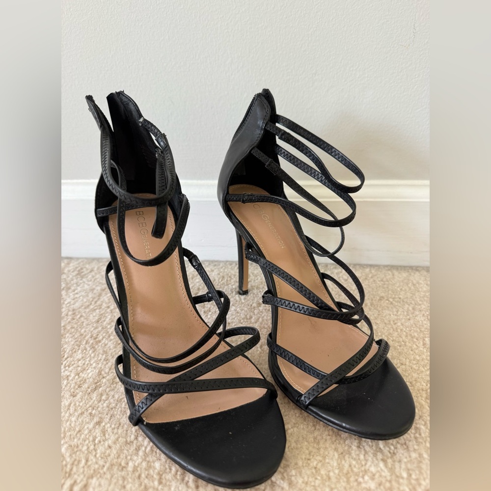 BCBGeneration Black Multi-Strap Stiletto Heels